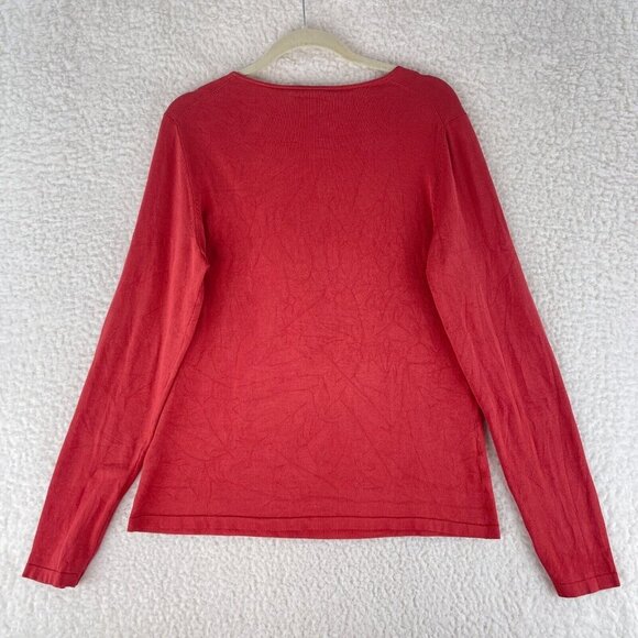 Ann Taylor LOFT Orange Long Sleeve Scoop Neck Shirt Womens Stretch Size Large - Picture 12 of 15